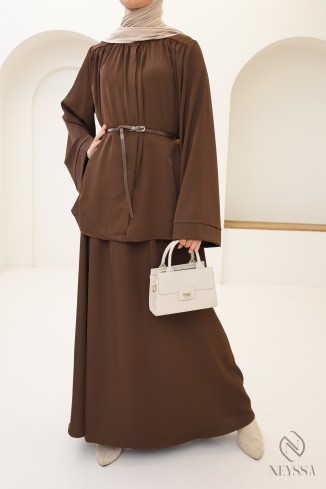 Ensemble tunique + jupe femme Neyssa chocolat 2