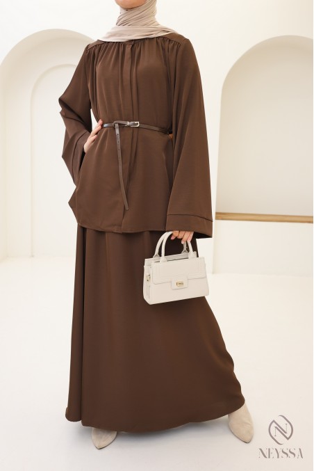 Ensemble jupe longue tissu léger satinée  femme voilée tendance