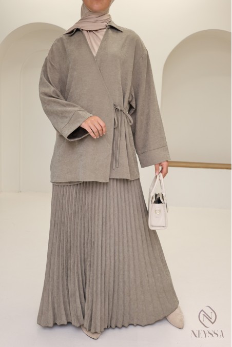 Ensemble jupe femme modest fashion daim velours taupe neyssa