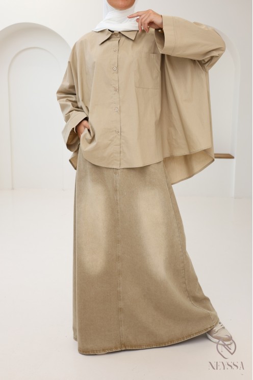 Chemise en coton à boutons oversize pour femme hijabi tendance