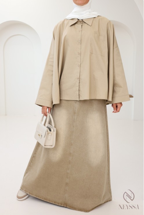 Chemise en coton à boutons oversize pour femme hijabi tendance