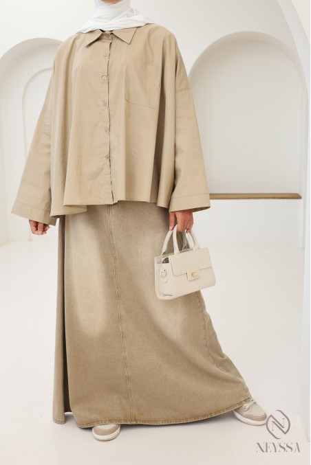 Oversized button-down cotton shirt for trendy hijabi women