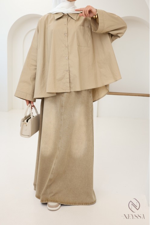 Oversized button-down cotton shirt for trendy hijabi women