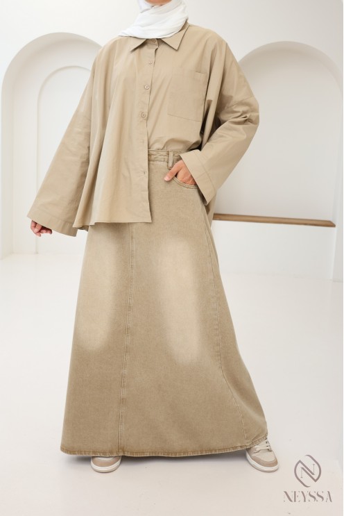 Chemise en coton à boutons oversize pour femme hijabi tendance