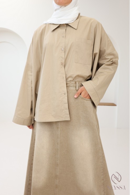 Oversized button-down cotton shirt for trendy hijabi women
