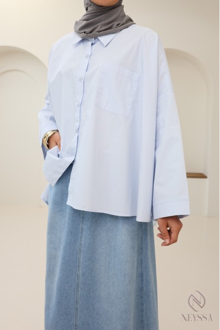 Oversized button-down cotton shirt for trendy hijabi women