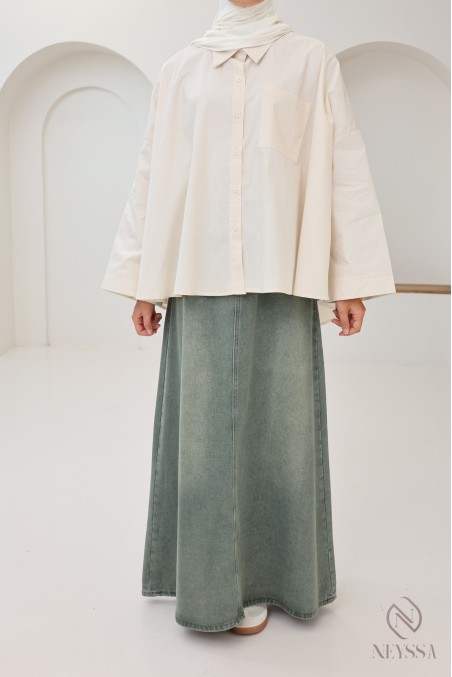 Oversized button-down cotton shirt for trendy hijabi women
