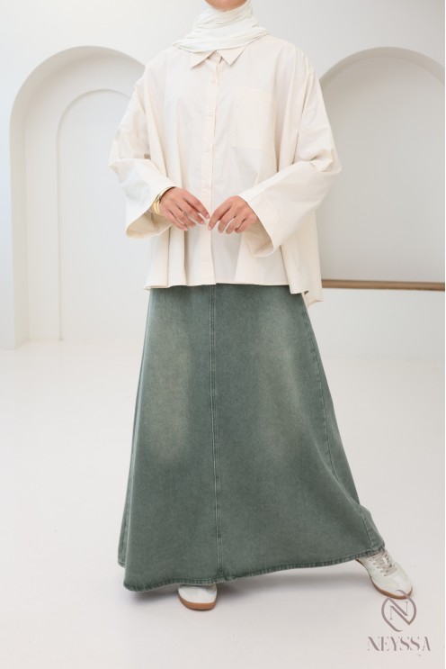 neyssa khaki cotton long denim skirt without slits