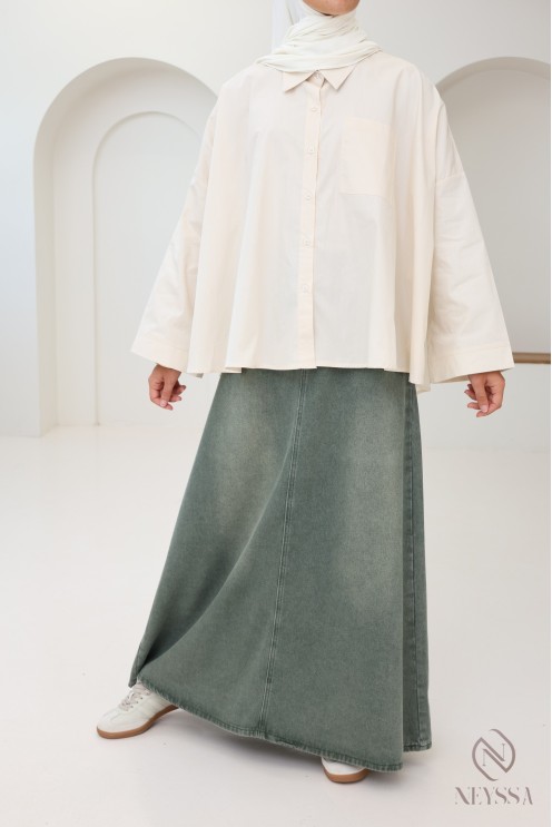 Long khaki denim skirt without slits for modest women