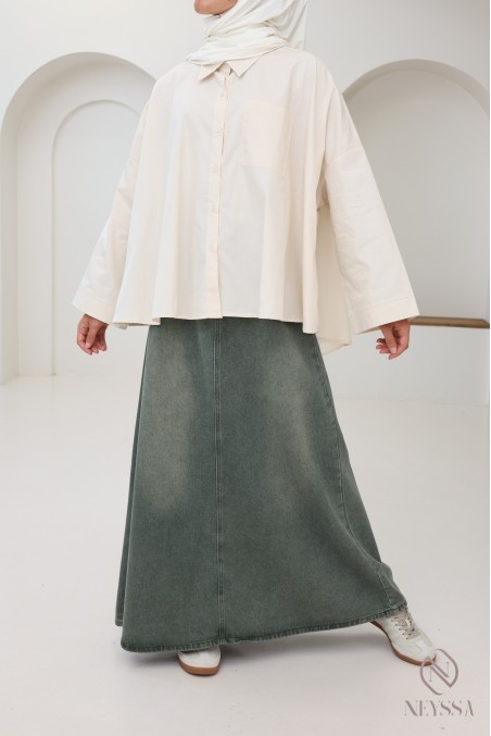 Long khaki denim skirt without slits for modest women