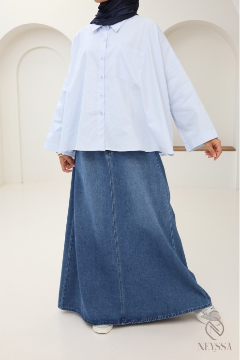 Long raw denim skirt without slits for modest women