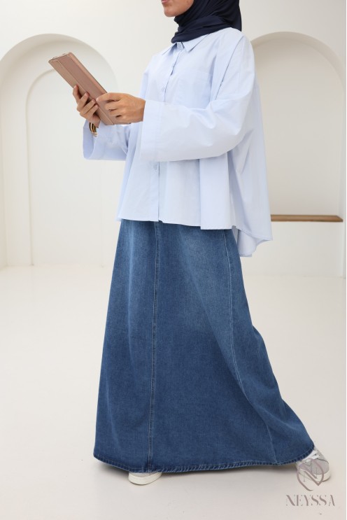 Long raw denim skirt without slits for modest women