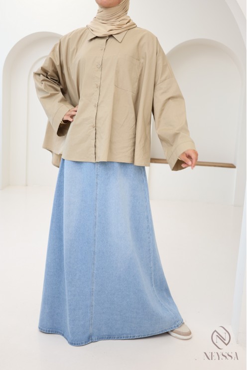 Langer Jeansrock für Hijabi-Frauen, ausgestellter Schnitt