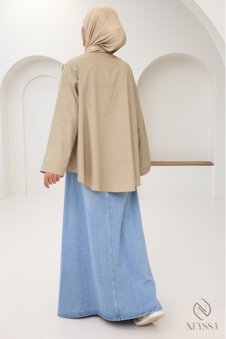 Jupe longue en jean denim pour femme hijabi coupe évasée