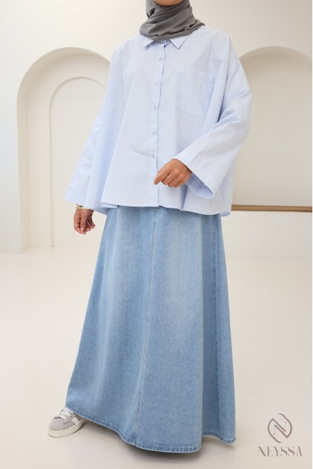 Langer Jeansrock für Hijabi-Frauen, ausgestellter Schnitt