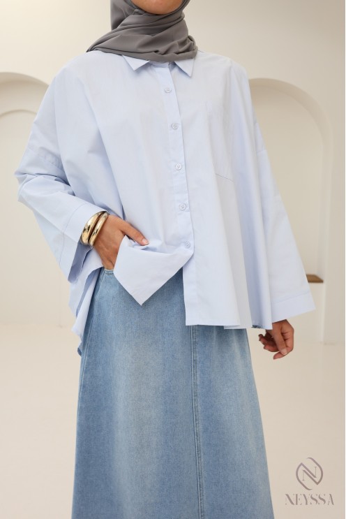 Long denim skirt for hijabi women, flared cut