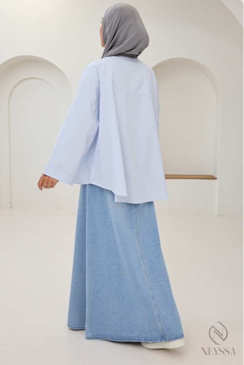 Jupe longue en jean denim pour femme hijabi coupe évasée