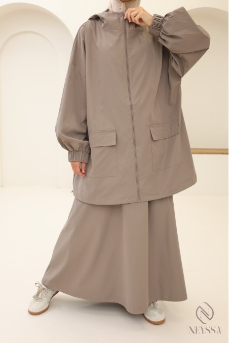 Ensemble parka jupe + veste déperlant taupe rosé femme modeste