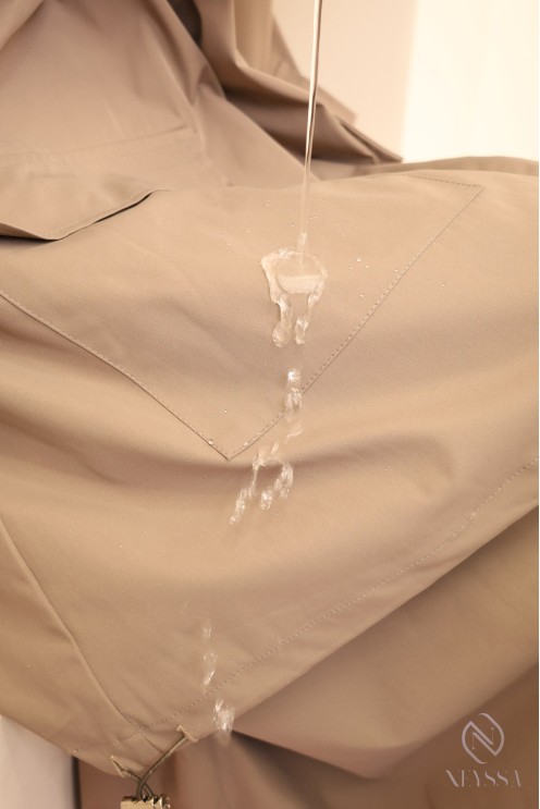 Women's taupe water-repellent fabric set, oversized jacket + skirt