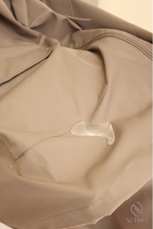 Women's taupe water-repellent fabric set, oversized jacket + skirt