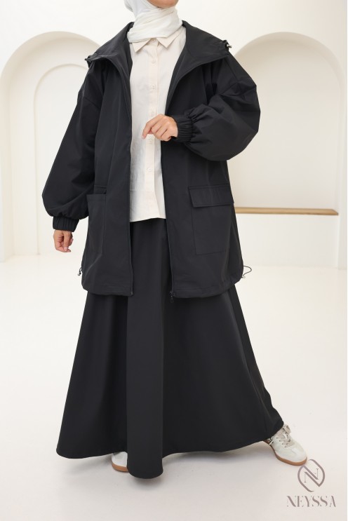 2-piece windbreaker set, hooded jacket + loose skirt