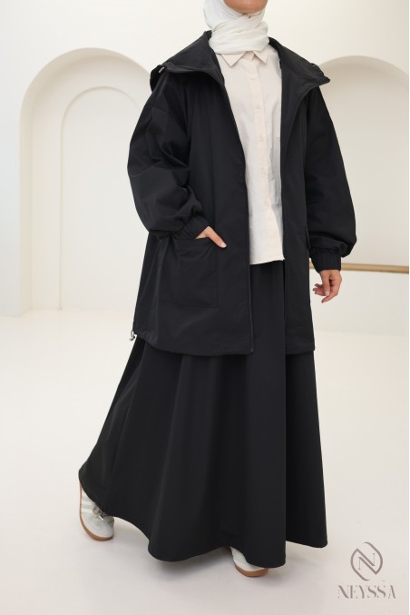 2-piece windbreaker set, hooded jacket + loose skirt