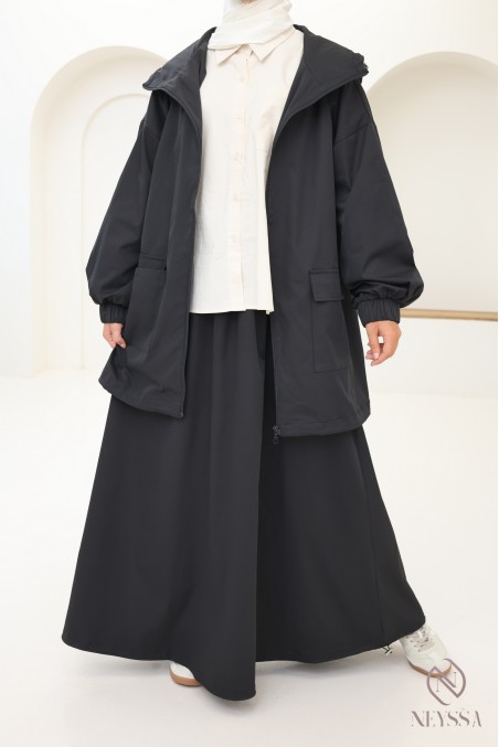 2-piece windbreaker set, hooded jacket + loose skirt