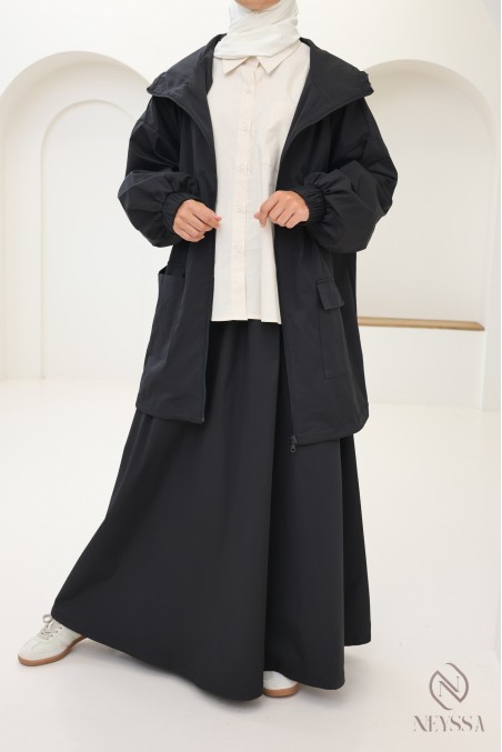 2-piece windbreaker set, hooded jacket + loose skirt