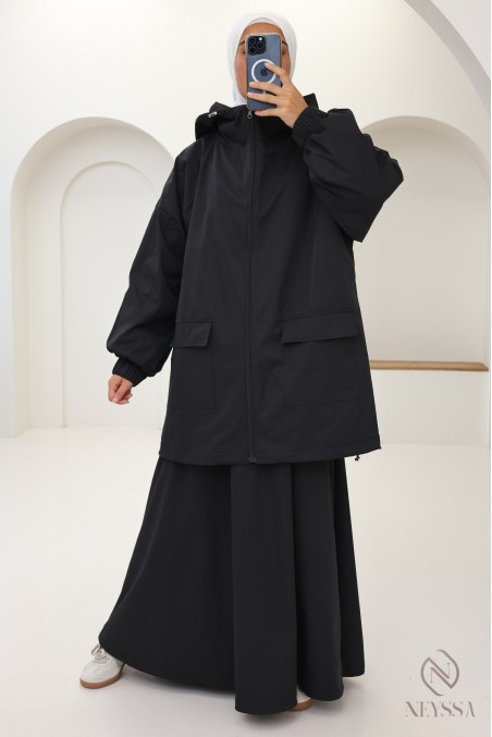 2-piece windbreaker set, hooded jacket + loose skirt
