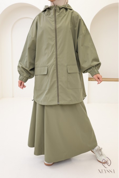 2-teiliges Set für Damen, Jacke mit Reißverschluss und Kapuze und Rock