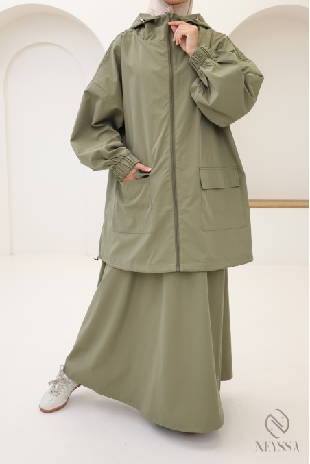 Ensemble femme 2 pièces, veste zip à capuche et jupe ample