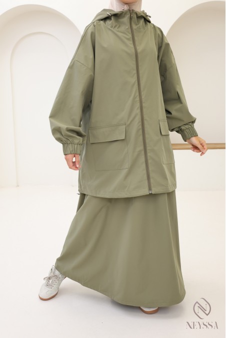 2-teiliges Set für Damen, Jacke mit Reißverschluss und Kapuze und Rock