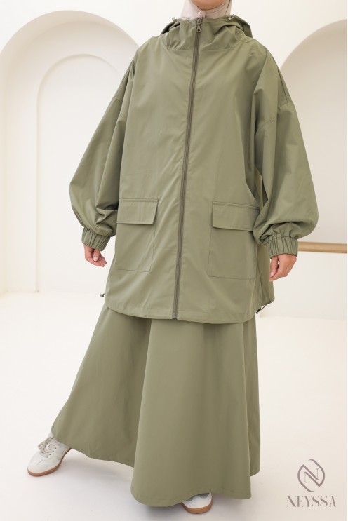 Ensemble femme 2 pièces, veste zip à capuche et jupe ample