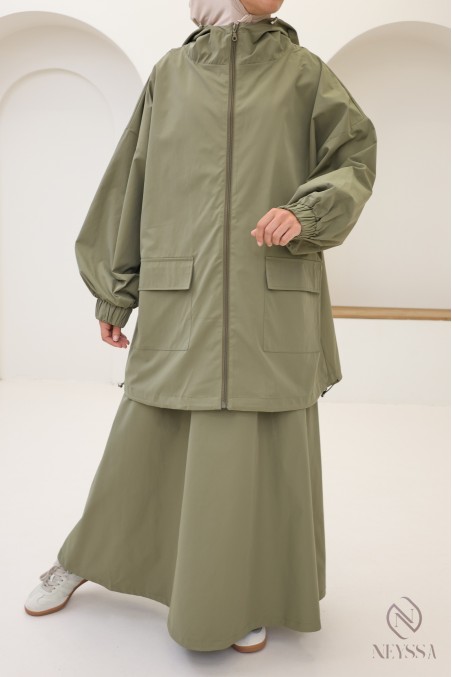 2-teiliges Set für Damen, Jacke mit Reißverschluss und Kapuze und Rock