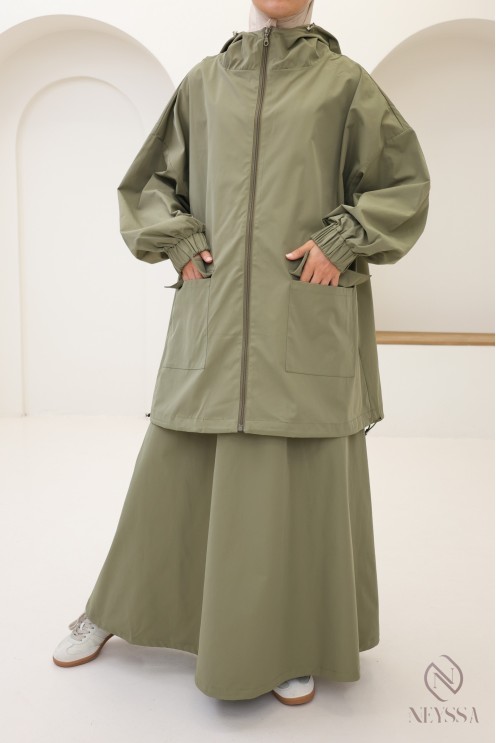 2-teiliges Set für Damen, Jacke mit Reißverschluss und Kapuze und Rock