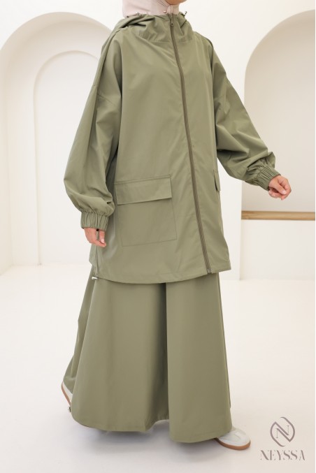 Ensemble femme 2 pièces, veste zip à capuche et jupe ample