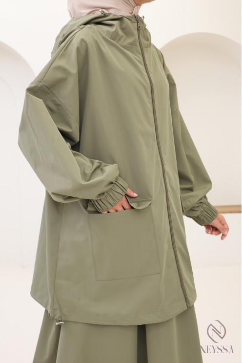 Ensemble femme 2 pièces, veste zip à capuche et jupe ample