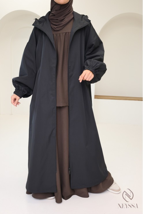 Veste longue style parka déperlante, veste à capuche hijabi