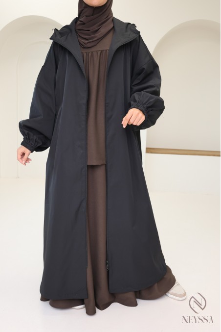Veste longue style parka déperlante, veste à capuche hijabi