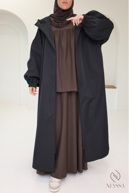 Long water-repellent parka-style jacket, hijabi hooded jacket