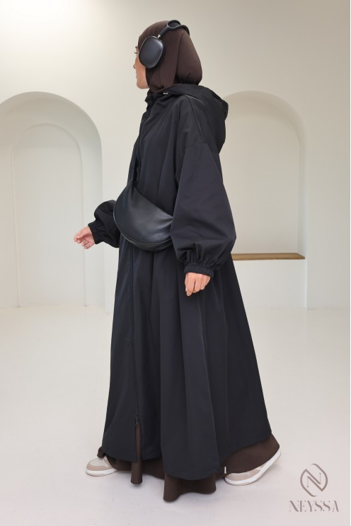 Long water-repellent parka-style jacket, hijabi hooded jacket
