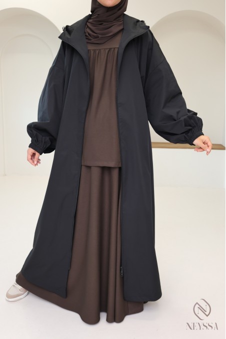 Long water-repellent parka-style jacket, hijabi hooded jacket