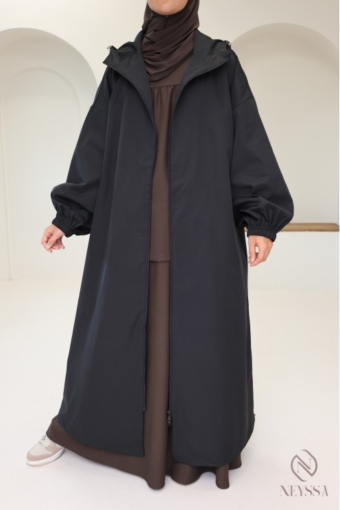 Long water-repellent parka-style jacket, hijabi hooded jacket
