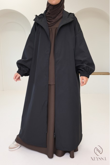 Long water-repellent parka-style jacket, hijabi hooded jacket