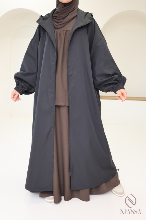 Long water-repellent parka-style jacket, hijabi hooded jacket