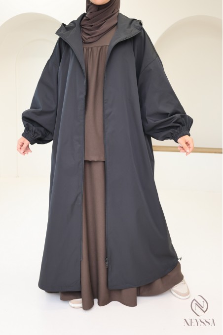 Long water-repellent parka-style jacket, hijabi hooded jacket