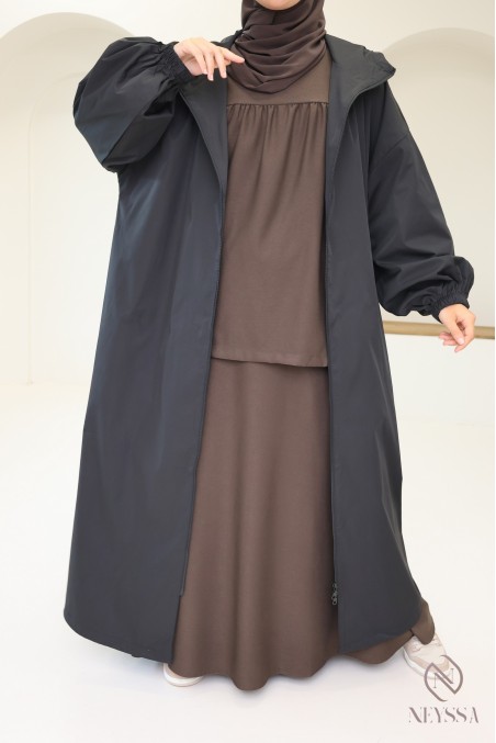 Long water-repellent parka-style jacket, hijabi hooded jacket