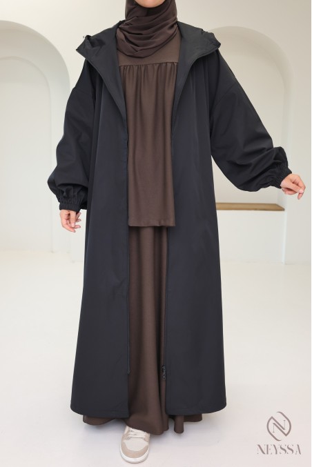 Long water-repellent parka-style jacket, hijabi hooded jacket