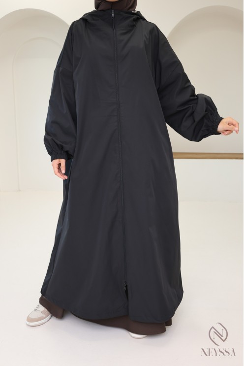 Long water-repellent parka-style jacket, hijabi hooded jacket