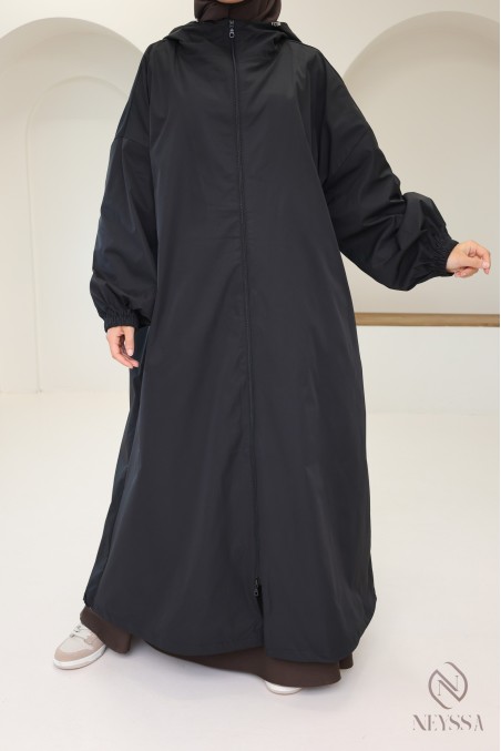 Long water-repellent parka-style jacket, hijabi hooded jacket